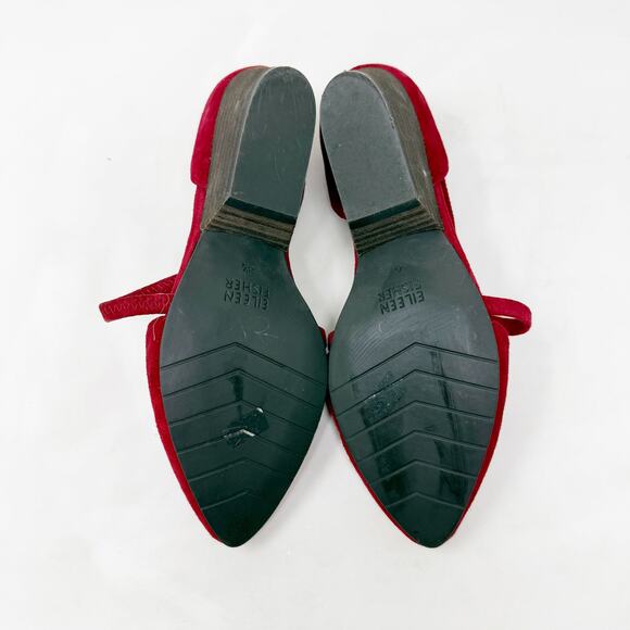[Eileen Fisher] Red Suede Leather Poet Crisscross Straps Block Heel Pumps Sz 8.5 - Picture 11 of 11